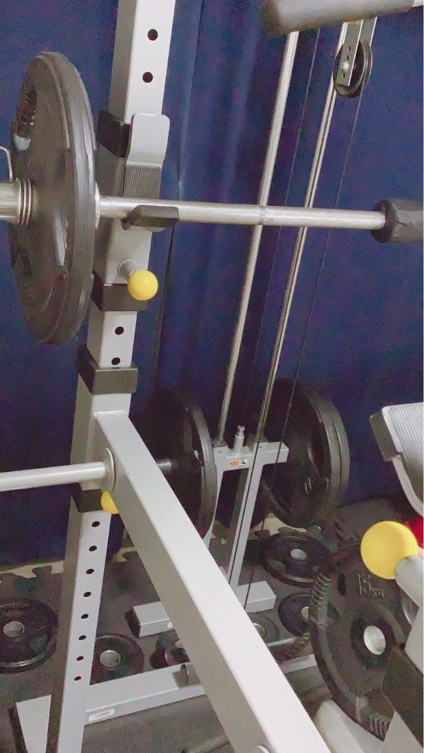 Gym set with rack benches bars weights mats, Sports Equipment, Exercise