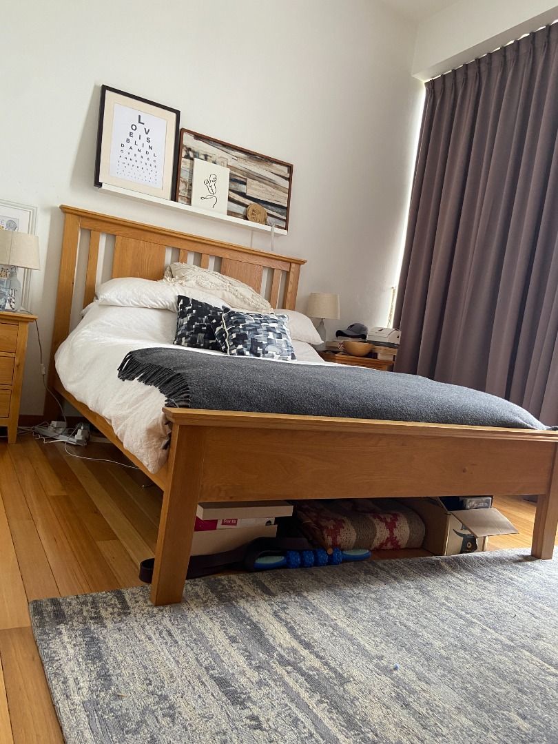 Hereford Rustic Oak Queen Bed frame solid wood, Furniture & Home