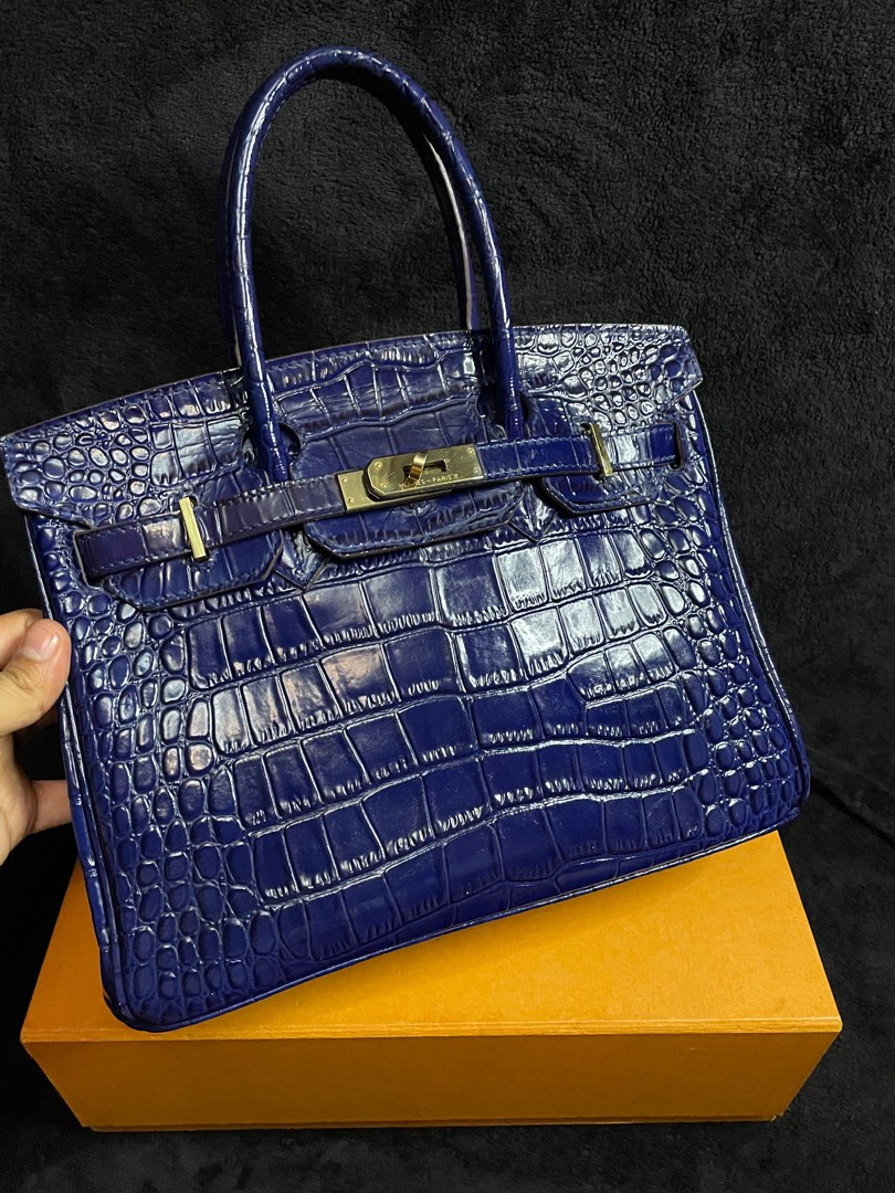 Hermes Birkin Bag 35cm Blue Sapphire Shiny Porosus Crocodile