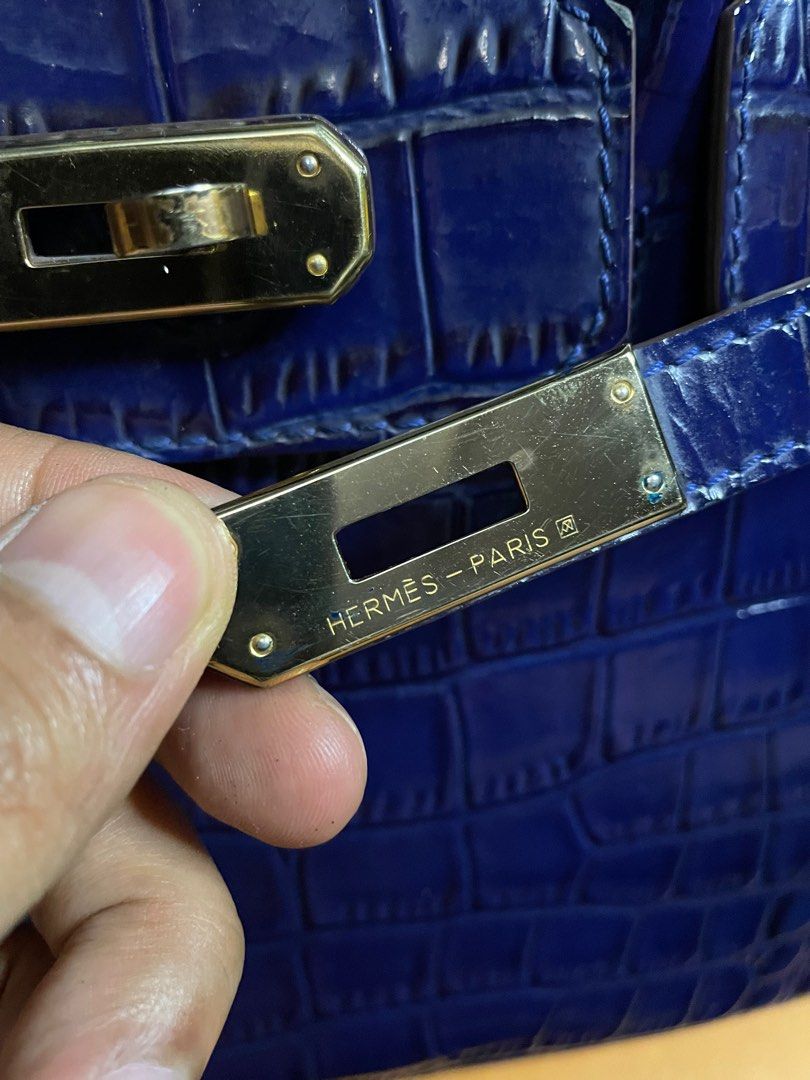 Hermes Birkin Blue Electric 35cm, Shiny Porosus Croc