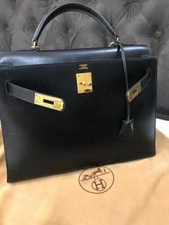 HERMES 28 SELLIER SAC KELLY II VEAU BOX VINTAGE INDIGO NAVY DARK