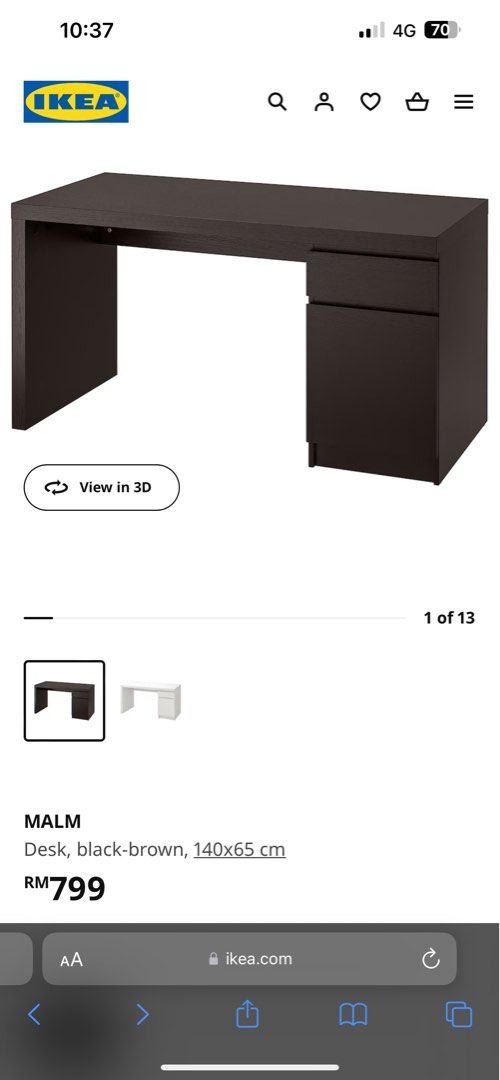 Ikea Malm Table 140cmx65cm Computer Office Desk with Drawer