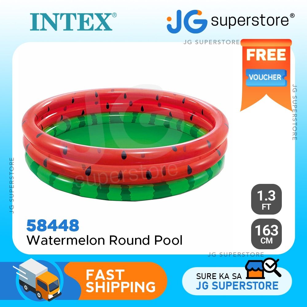 Intex 58448 1.68m x 38cm Inflatable Three Ring Pool with Watermelon ...