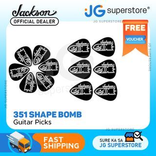 Jackson 351 Shape Bomb Guitar Bass Picks with White Logo (12 Pack) (0.88, 0.60, 1.00, 1.14) (Black) | JG Superstore
