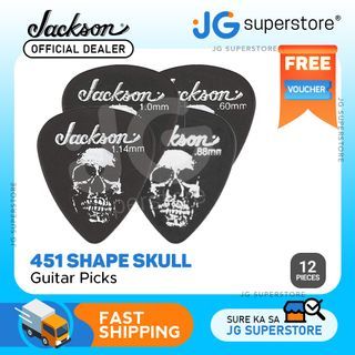 Jackson 451 Shape Skull Guitar Picks (12 Pack) (0.60mm, 0.88mm, 1.00mm, 1.14mm) (Black) | 2987451850 | THIN MED | HVY | EX HVY | JG Superstore