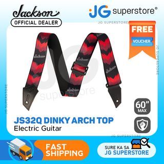 Jackson Double V Pattern Guitar Strap 2" 50.8mm Wide 35" to 60" Long with Leather Ends (Black and Red) | JG Superstore