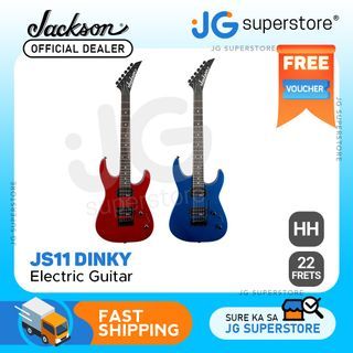 Jackson JS11 Dinky Solid Body Electric Guitar HH with 22 Frets, 2-point Fulcrum Tremolo, Gloss Finish (Blue, Red) | JG Superstore