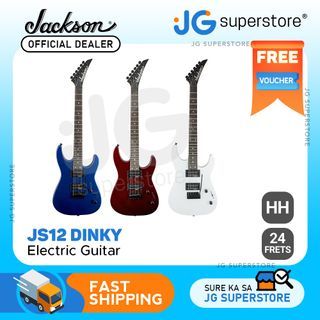 Jackson JS12 Dinky Solid Body Electric Guitar HH with 24 Frets, 2-point Fulcrum Tremolo, Gloss Finish (Blue, Red, White) | JG Superstore
