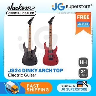 Jackson JS24 Dinky Arch Top DKAM Electric Guitar HH with Solid Mahogany Body, 2-point Tremolo Bridge, Classic Tone (Black, Red) | JG Superstore