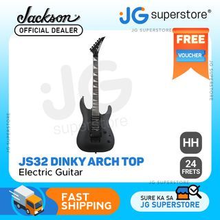 Jackson JS32 Dinky Arch Top DKA 24-Frets Electric Guitar HH with Solid Poplar Body, Double High-output Humbucker and Floyd Rose Locking Tremolo (Satin Black) | JG Superstore