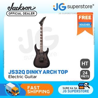 Jackson JS32Q Dinky Arch Top DKA 24-Frets Electric Guitar HT with Solid Poplar Body, Double High-output Humbuckers and HT6 String Through Body Hardtail (Transparent Black Burst, Green Burst, Purple Burst) | JG Superstore