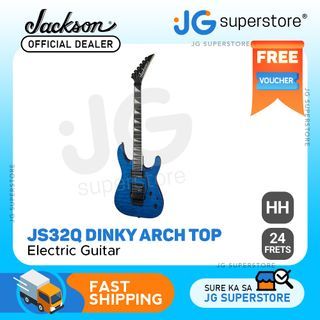 Jackson JS32Q Dinky Arch Top DKA Electric Guitar HH with Double-Locking Tremolo Bridge (Transparent Blue) | JG Superstore