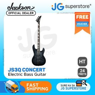 Jackson JS3Q Concert Electric Bass Guitar HH with 24 Frets, Volume Controls, Amaranth Fingerboard, 34" Scale Length, Gloss Finish (Transparent Black) | JG Superstore