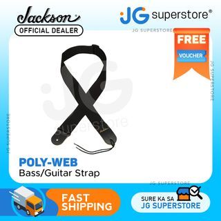 Jackson Poly-Web 2" x 56" Guitar Strap with Embroidered Jackson Logo and Adjustable Slider for Bass and Electric Guitars (Black) | JG Superstore