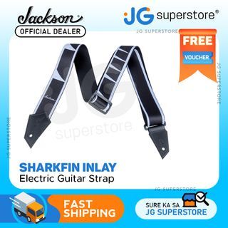 Jackson Sharkfin Inlay Pattern Guitar Strap 35" x 60" with Leather Ends (Black) | JG Superstore