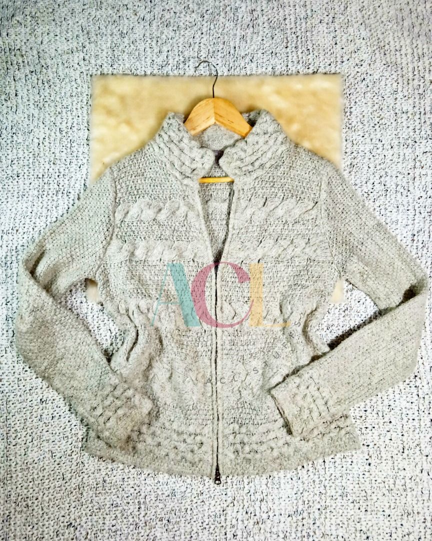 J.Jill Chunky Cable Stitch Zip Front Cardigan Sweater with Mandarin Collar  for Women, Women's Fashion, Coats, Jackets and Outerwear on Carousell
