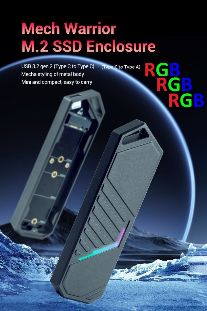 JMS583 M.2 NVMe SSD RGB Aluminium External Enclosure Case USB Type