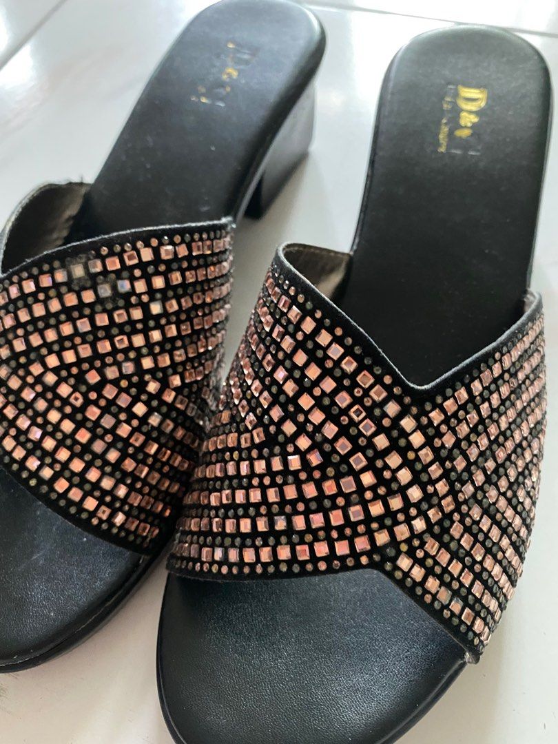 Ladies shoes flats sandals slip on waterproof diamond glitter sparkle