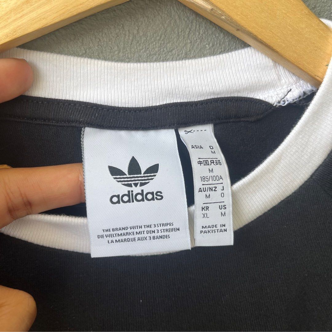 M Adidas Trefoil 3 Stripe Black Ringer T shirt Men s Fashion