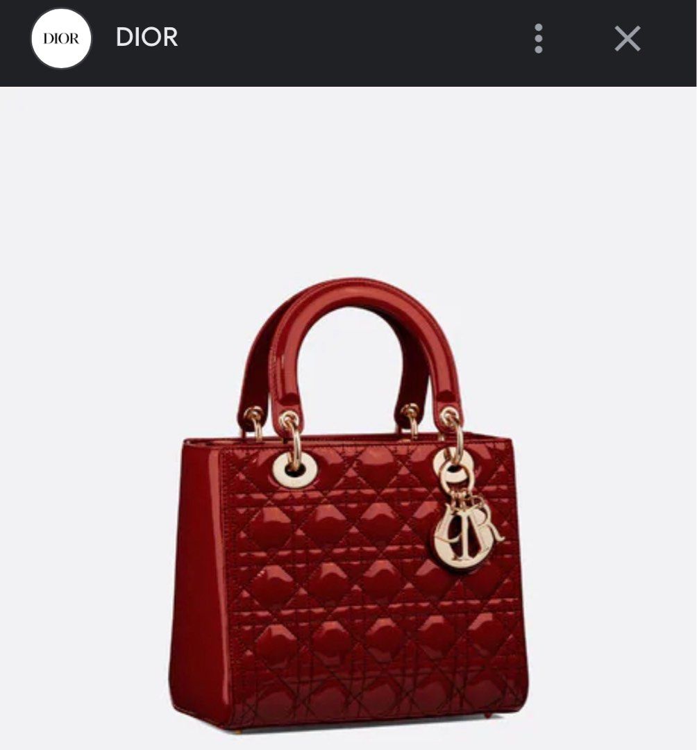 Small Lady Dior Bag Cherry Red Patent Cannage Calfskin