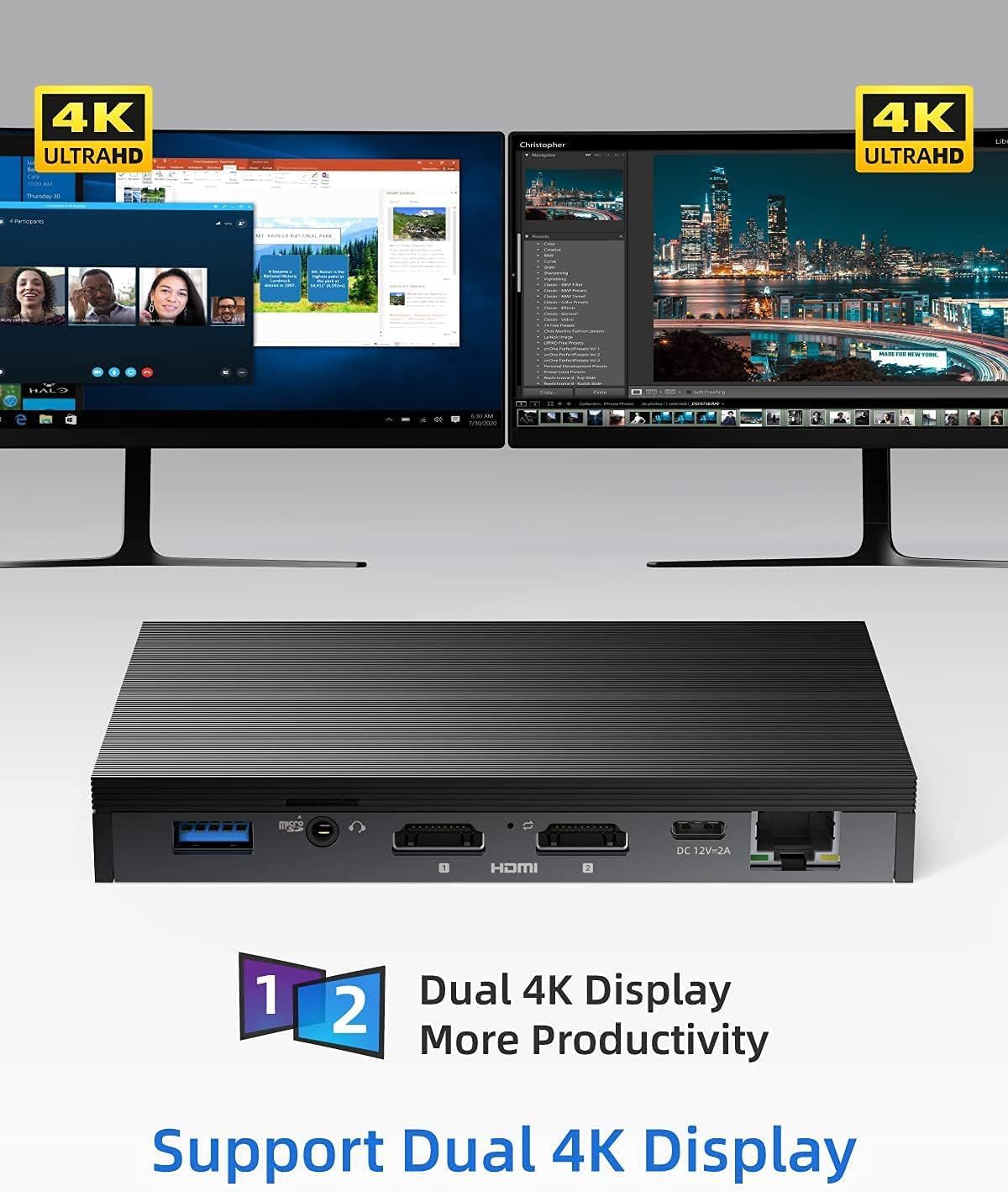MeLE Quieter2Q Fanless Mini PC Computer, J4125 Win11 Pro 4GB 64GB Dual ...