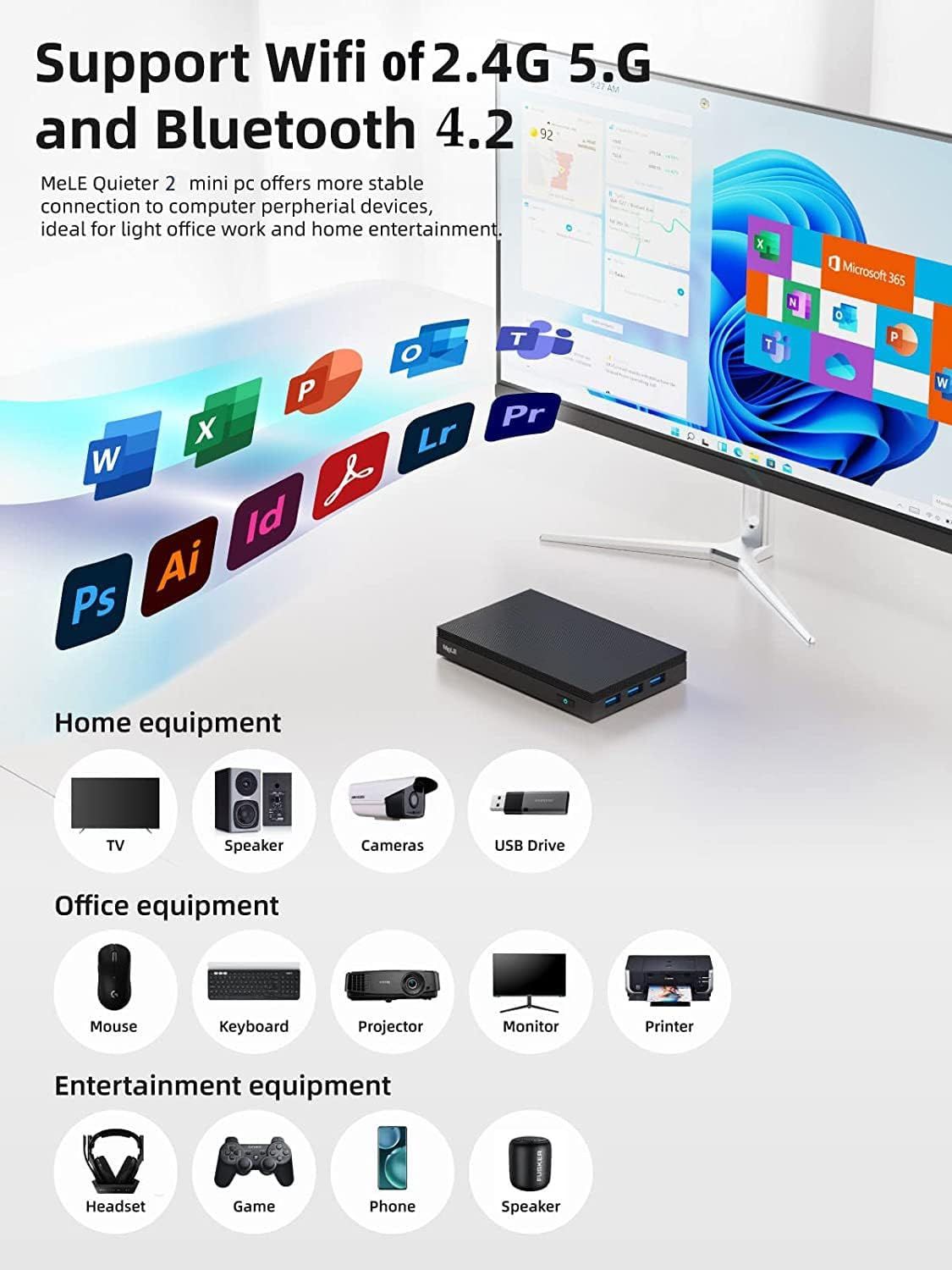 MeLE Quieter2Q Fanless Mini PC Computer, J4125 Win11 Pro 4GB 64GB Dual ...