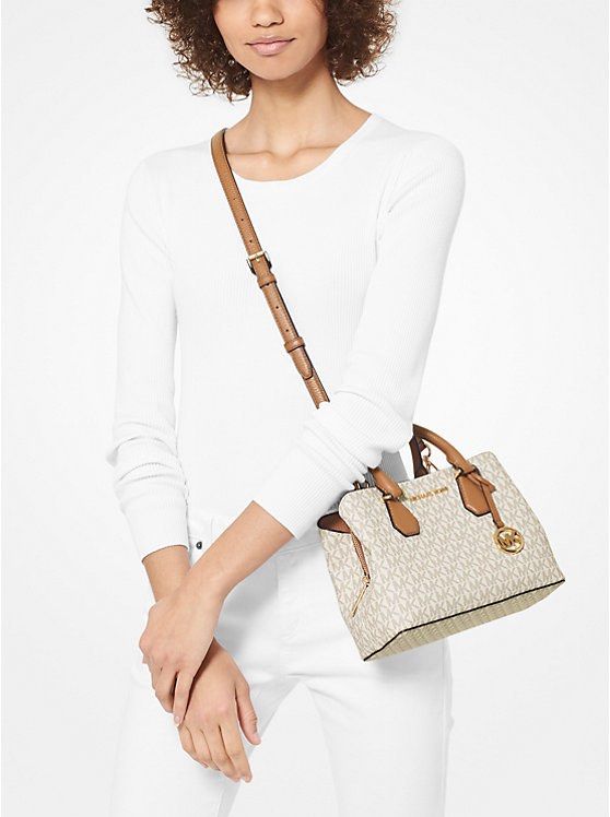 Michael kors camille small logo and hot sale leather satchel