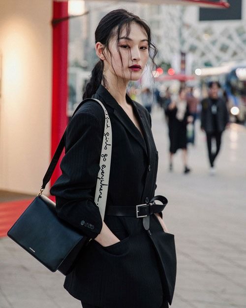 Mutemuse Amuse Korean Crossbody Leather Bag in Black with Good girls go to heaven. Bad girls go everywhere Strap