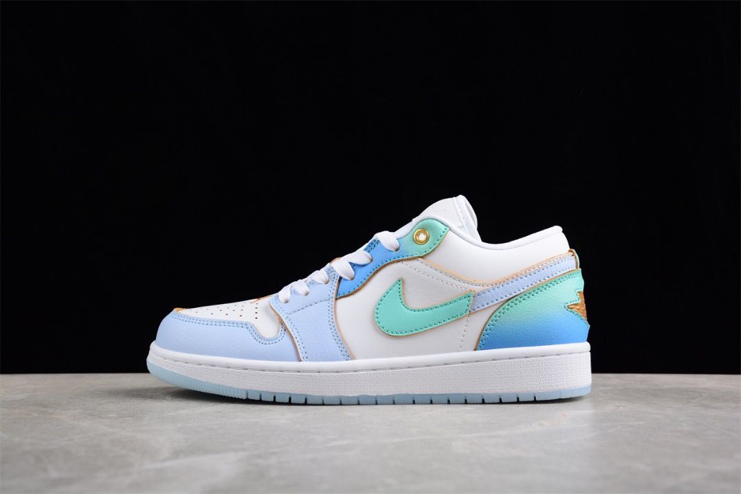 NIKE Air Jordan 1 Low SE Emerald Rise Gradient Blue Gold Shoes Euro 36 47.5