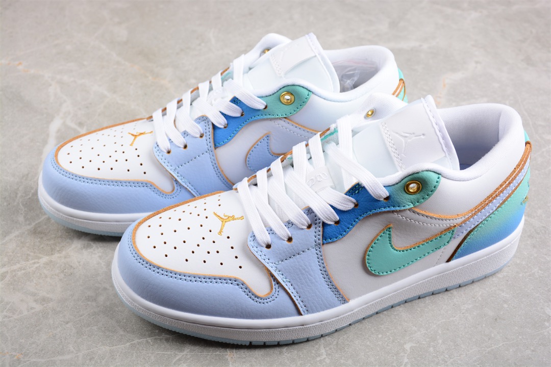 NIKE Air Jordan 1 Low SE Emerald Rise Gradient Blue Gold Shoes Euro 36 47.5