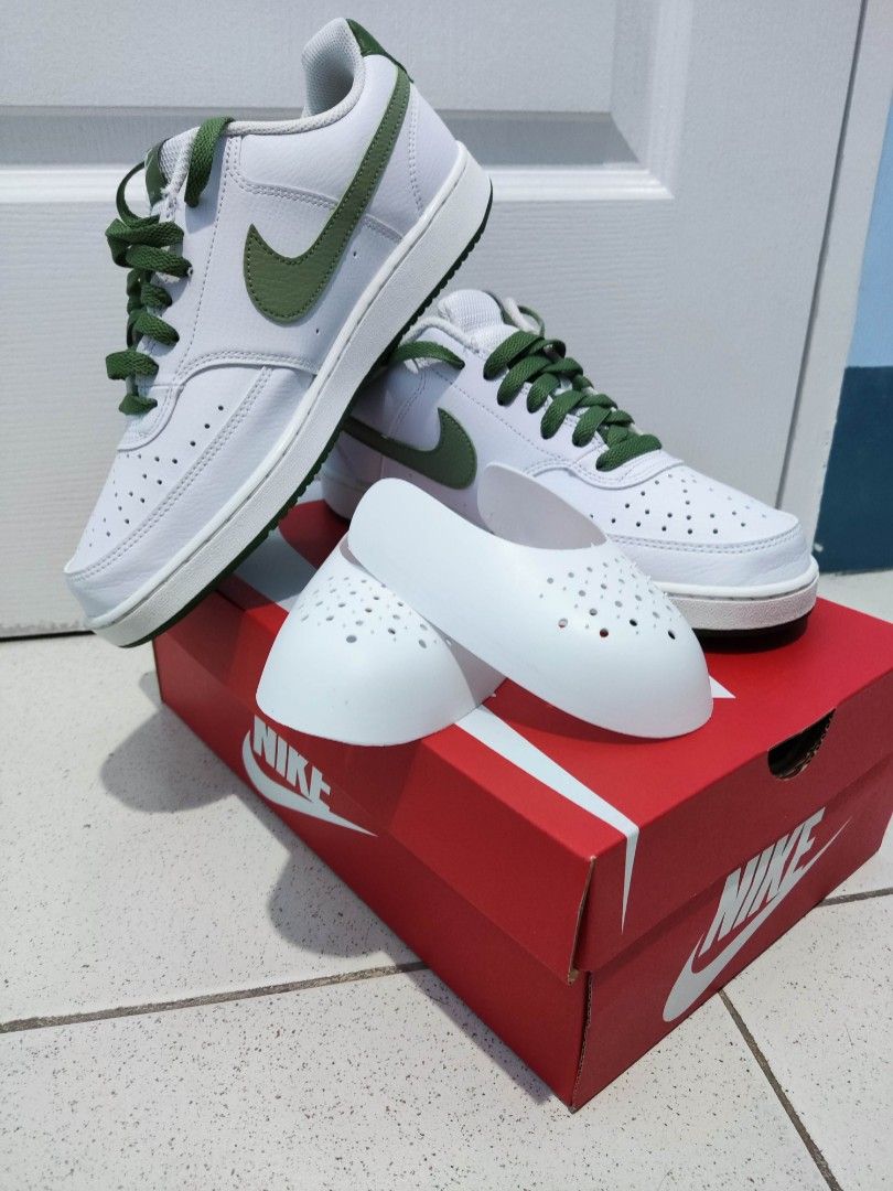 Nike Court Vision Lo White/Oil Green Treeline  Anti Crease Shield