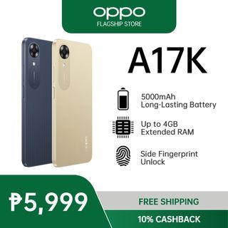 OPPO A17k Smartphone | 5000mAh Long-Lasting Battery | Up to 4GB Extended RAM | Side Fingerprint Unlock Cellphone