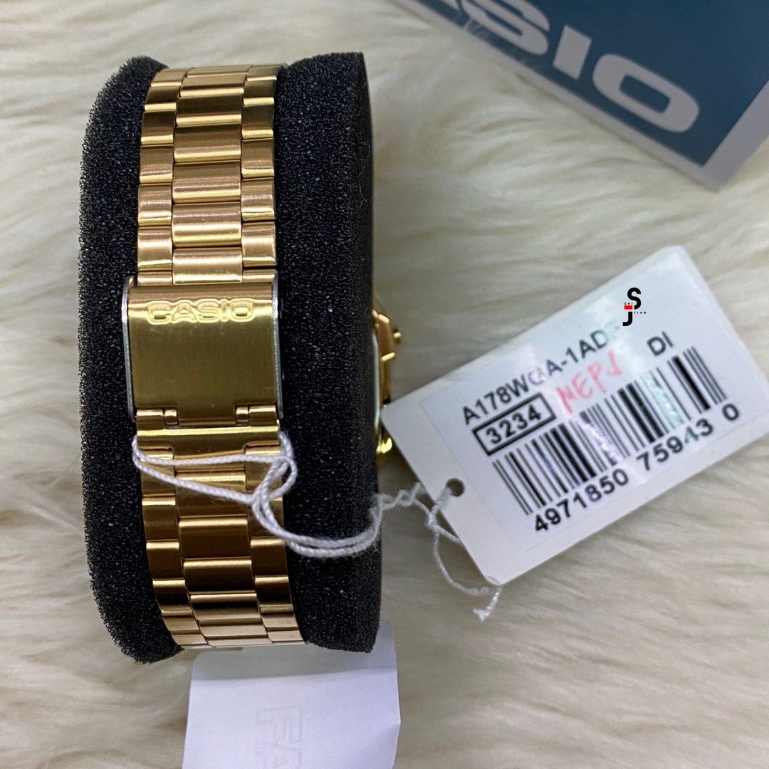 Original Casio Digital Gold Stainless Steel Strap Watch A178WGA-1ADF on ...