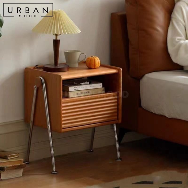 ORIONIA Japandi Solid Wood Bedside Table, Furniture & Home Living