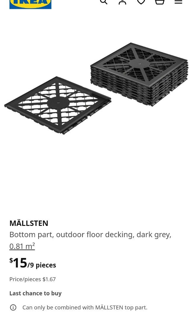 MÄLLSTEN decking, outdoor, indoor/outdoor/black/white, 0.81 m² (9