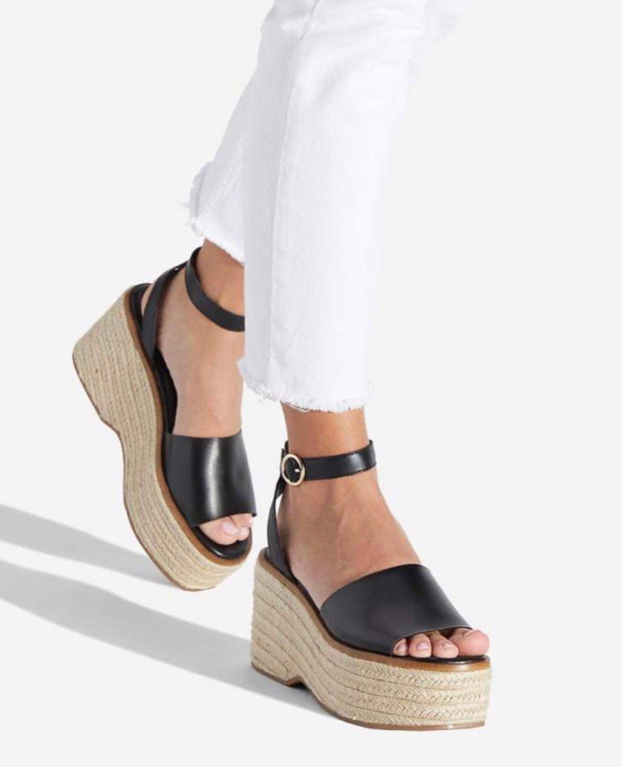 Pre owner Women Emilija Platform Wedge Black 8.5 Women s