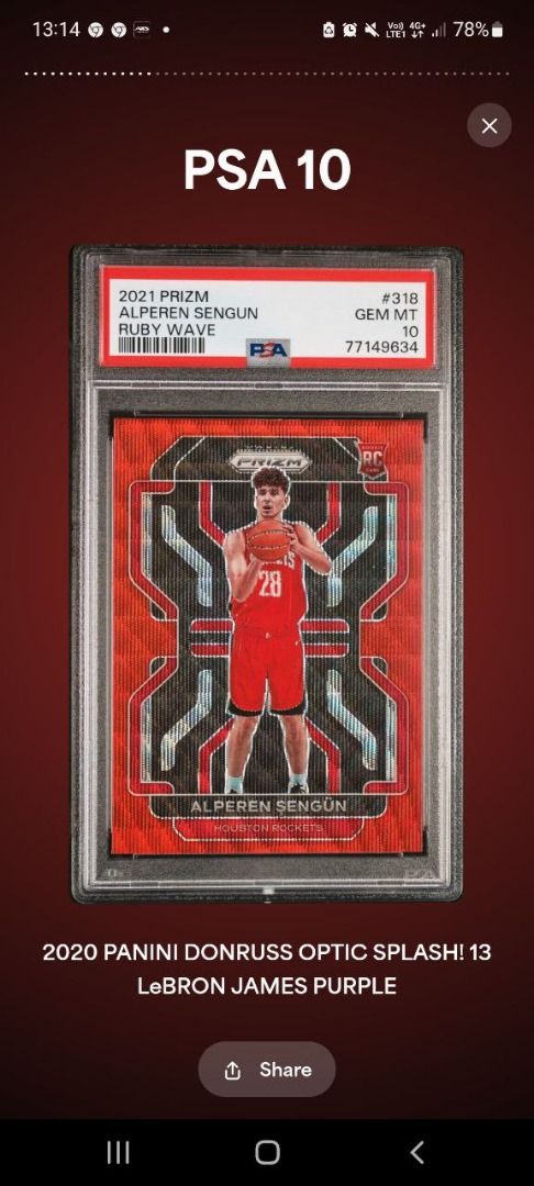 PSA 10 2020-21 PANINI PRIZM ALPEREN SENGUN RUBY RED WAVE COLOR MATCH RC  ROOKIE ROCKETS NBA BASKETBALL CARDS NOT LEBRON LUKA GIANNIS JORDAN CURRY
