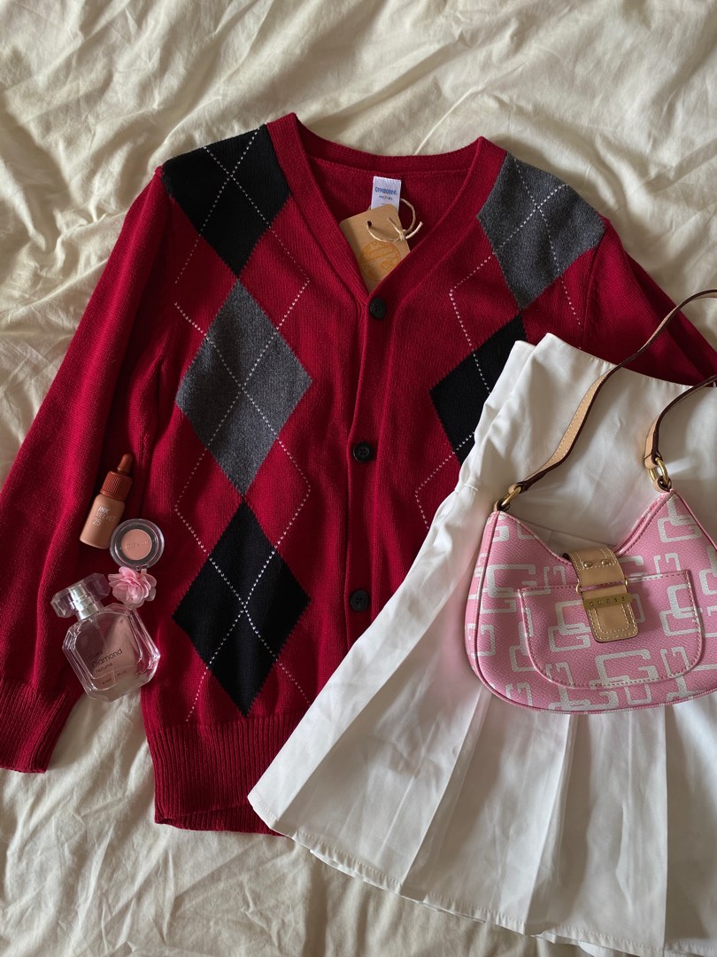 Red sales argyle sweater