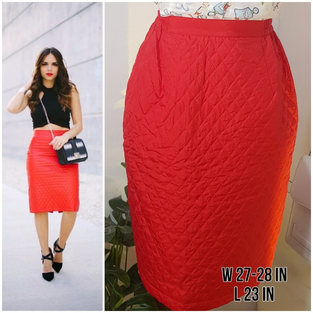 Quilted red pencil skirt outlet
