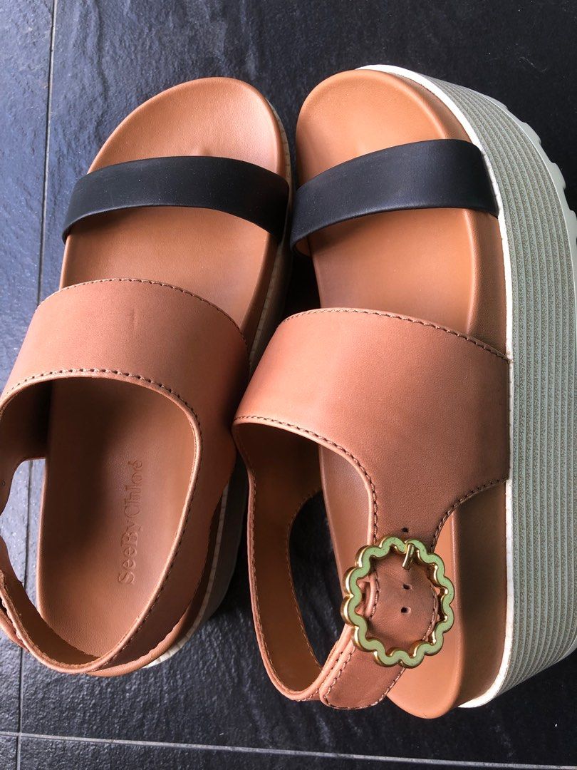 See By Chloe Platform Wedge Camel Dark Brown Leather shoes 36