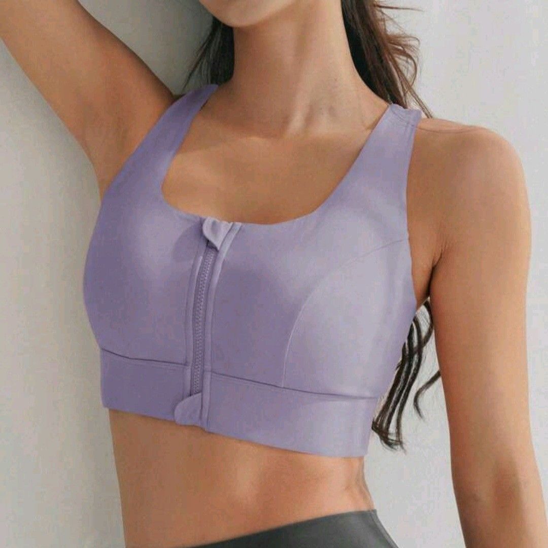 DAZY Solid Zip Up Crop Sports Bra in mauve purple, Women's Fashion,  Activewear on Carousell