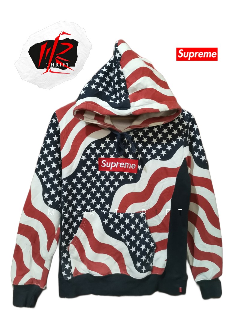 SUPREME HOODIE AMERICAN FLAG CONCEPT, Men's Fashion, Tops & Sets, Hoodies  on Carousell