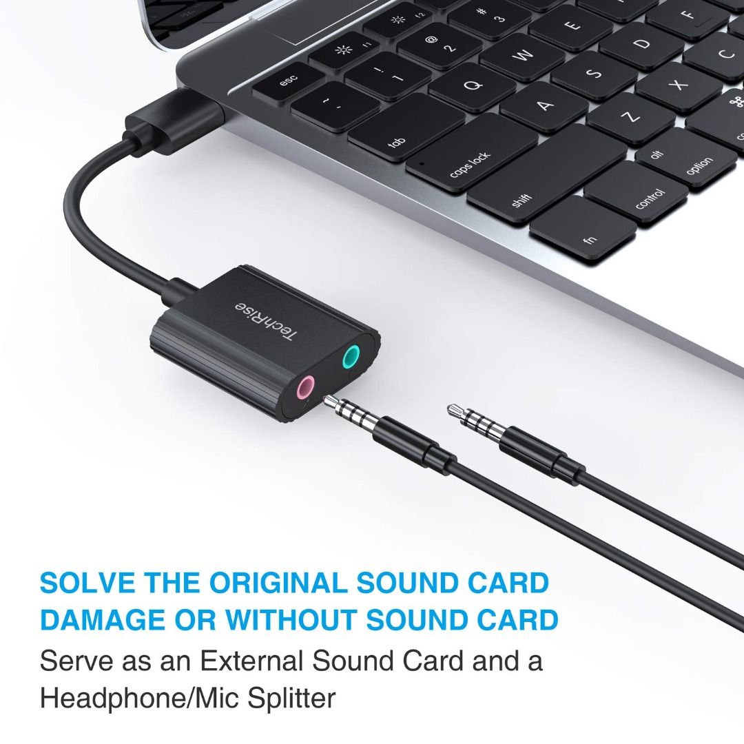 TechRise USB Audio Adapter External Stereo Sound Card with 3.5mm Headphone and Microphone Jack