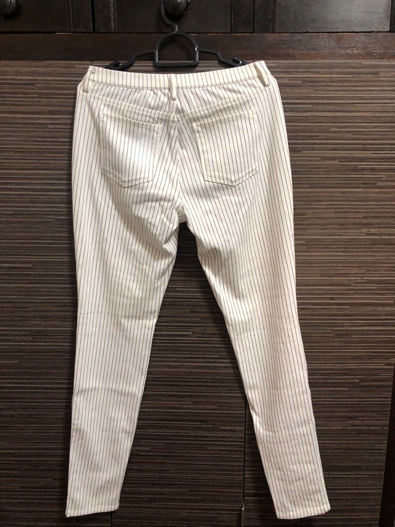 Uniqlo white and stripes pants, Women's Fashion, Bottoms, Other