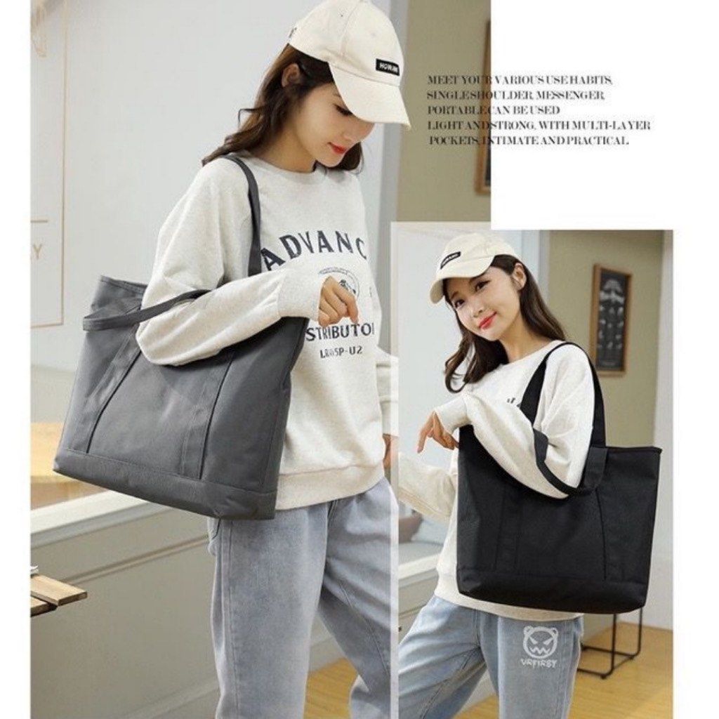 Unisex waterproof Nylon Tote Bag with zip multiple compartments