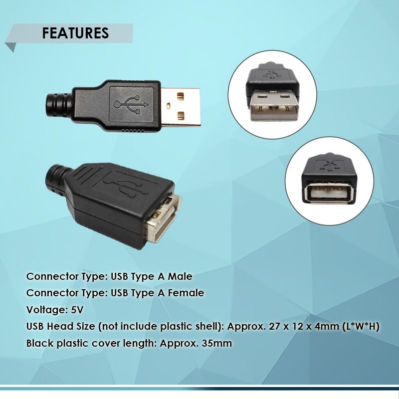 USB 2.0 TYPE A MALE/FEMALE 4-PIN PLUG SOCKET CONNECTOR (1-PC per ORDER ...