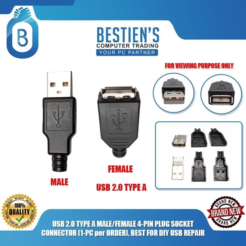 USB 2.0 TYPE A MALE/FEMALE 4-PIN PLUG SOCKET CONNECTOR (1-PC per ORDER ...