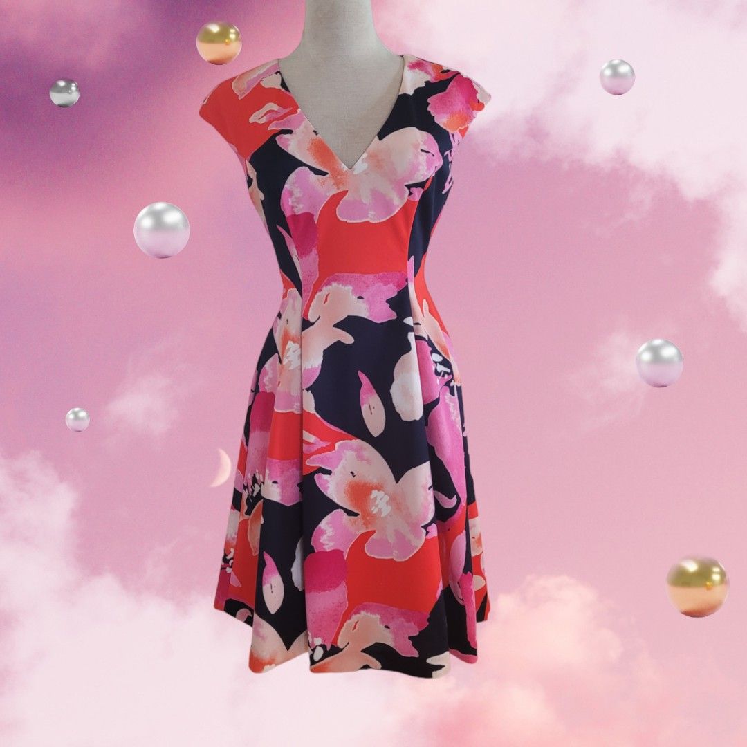 Vince camuto floral fit and cheap flare dress