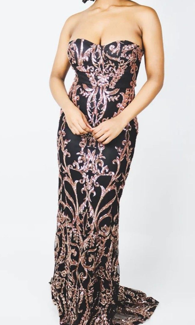 Rose gold and black wedding dress deals