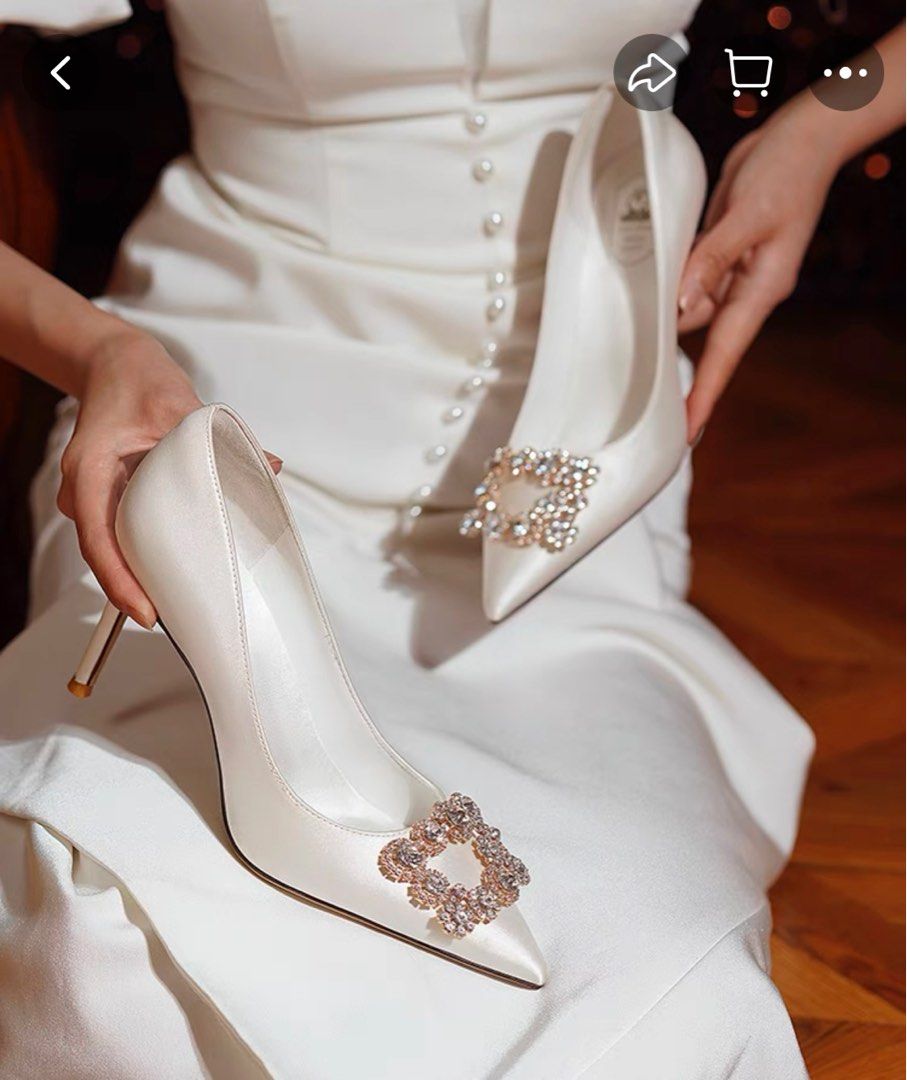 White satin wedding shoes heels Women s Fashion Footwear